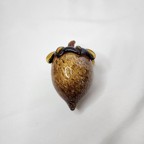 Handcrafted Glass Acorn Paperweight/Decorative Figurine With Brown & Yellow - Picture 1 of 6